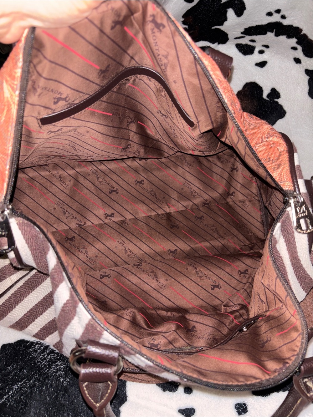 Montana West Orange Patterned Tote with Dark Brown Handles - Picture 6 of 6